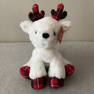 NWT Aurora Red White Black Plaid Hooves Antlers White Holiday Reindeer 10" 2020